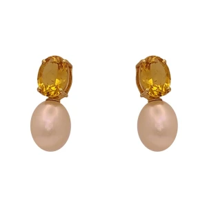 Brincos Ouro 18K, Pérolas E Citrinos