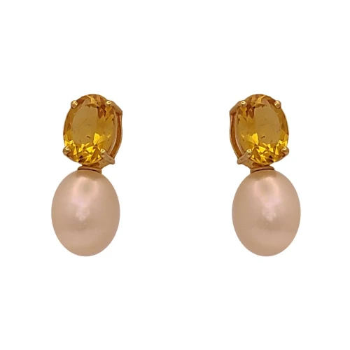 Brincos Ouro 18K, Pérolas E Citrinos
