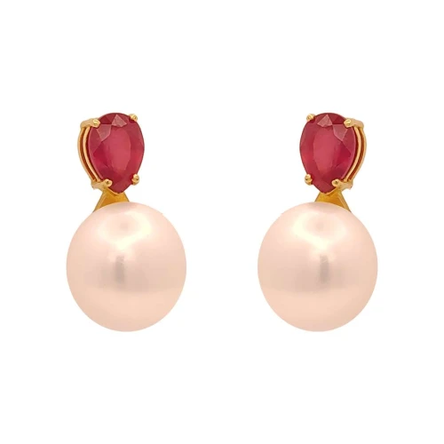 Brincos Ouro 18K, Pérolas E Rubis