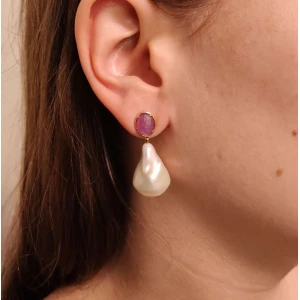 Brincos Ouro 18K, Pérolas E Rubis