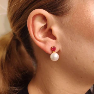 Brincos Ouro 18K, Pérolas E Rubis