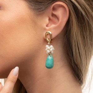 Brincos Ouro 18K, Pérolas, Turquesas E Diamantes