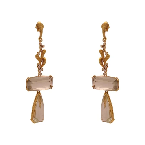 Brincos Ouro 18K, Praziolitas E Diamantes