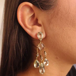 Brincos Ouro 18K, Praziolitas E Quartzos