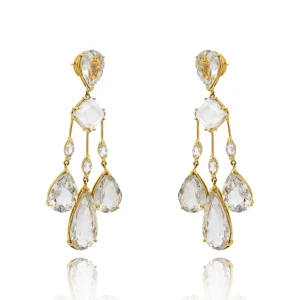 Brincos Ouro 18K, Praziolitas E Quartzos