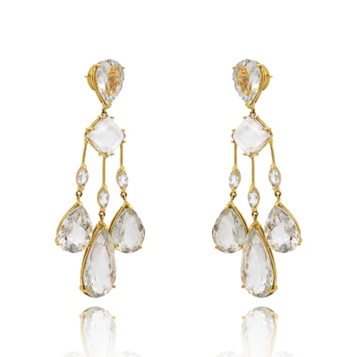 Brincos Ouro 18K, Praziolitas E Quartzos