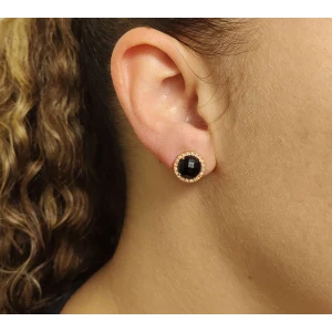 Brincos Ouro 18K, Quartzos Negros e Diamantes