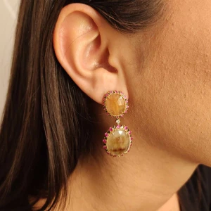 Brincos Ouro 18K, Quartzos, Rubis E Diamantes