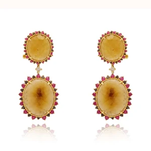 Brincos Ouro 18K, Quartzos, Rubis E Diamantes