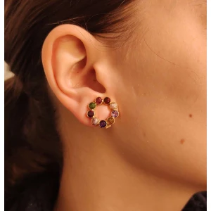 Brincos Ouro 18K Rose E Pedras Brasileiras