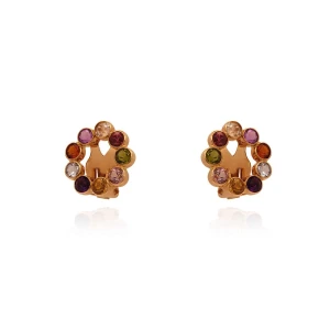 Brincos Ouro 18K Rose E Pedras Brasileiras
