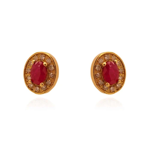 Brincos Ouro 18K, Rubis E Diamantes
