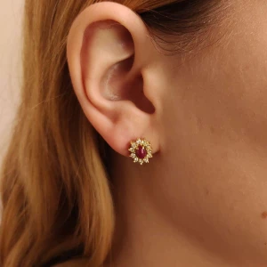 Brincos Ouro 18K, Rubis E Diamantes