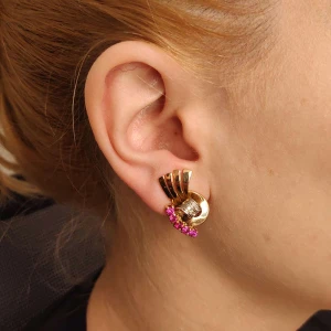 Brincos Ouro 18K, Rubis E Diamantes
