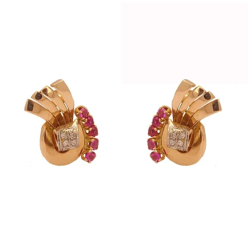 Brincos Ouro 18K, Rubis E Diamantes