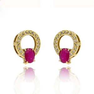 Brincos Ouro 18K, Rubis E Diamantes