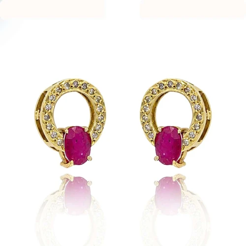 Brincos Ouro 18K, Rubis E Diamantes