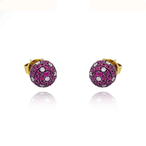 Brincos Ouro 18K, Rubis E Diamantes