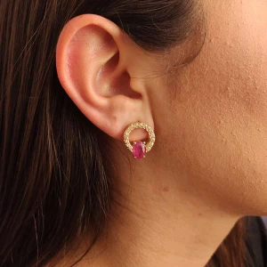 Brincos Ouro 18K, Rubis E Diamantes
