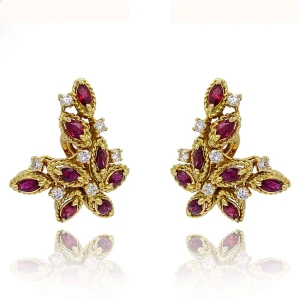Brincos Ouro 18K, Rubis E Diamantes