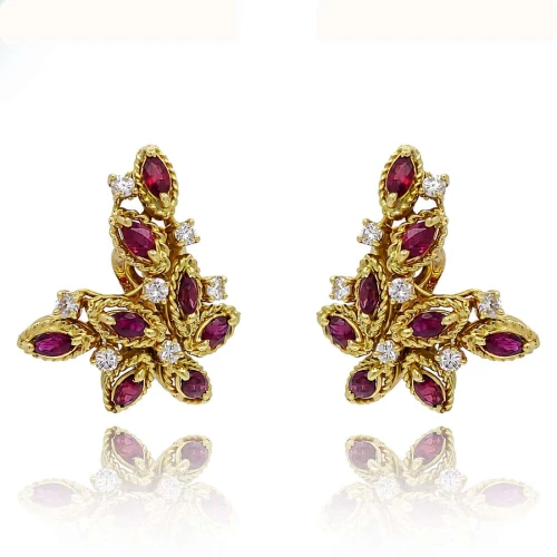 Brincos Ouro 18K, Rubis E Diamantes