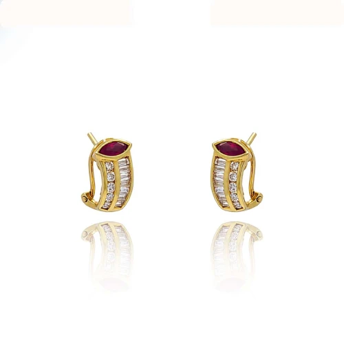 Brincos Ouro 18K, Rubis E Diamantes