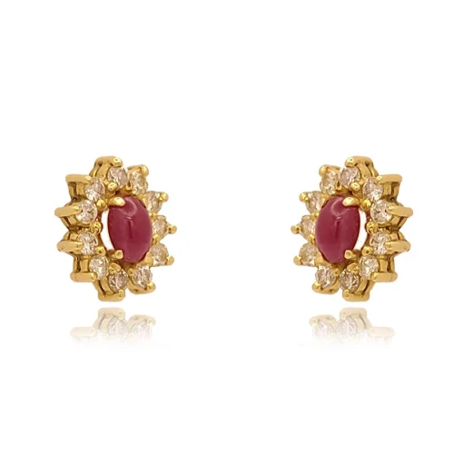 Brincos Ouro 18K, Rubis E Diamantes