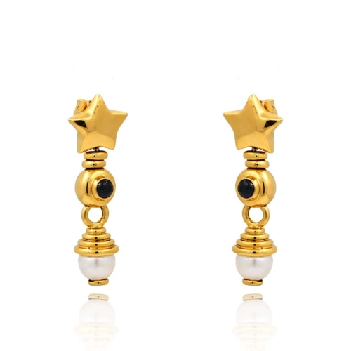 Brincos Ouro 18K, Safiras E Pérolas