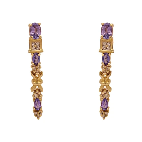 Brincos Ouro 18K, Tanzanitas E Diamantes