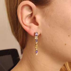 Brincos Ouro 18K, Tanzanitas E Diamantes