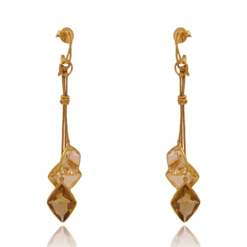 Brincos Ouro 18K, Topázios, Citrinos E Diamantes