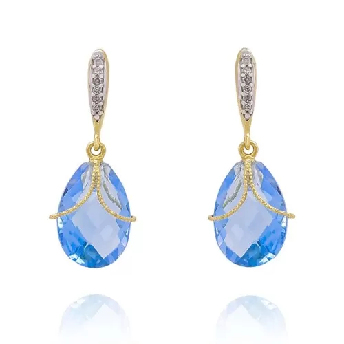Brincos Ouro 18K, Topázios E Diamantes