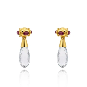 Brincos Ouro 18K, Topázios E Rubelitas