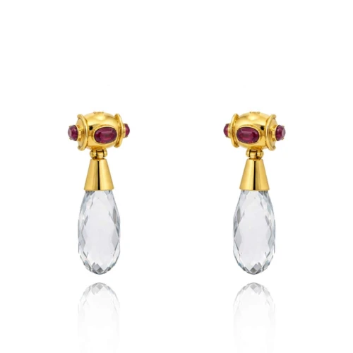 Brincos Ouro 18K, Topázios E Rubelitas