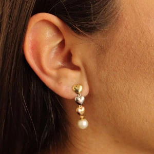 Brincos Ouro 18K Três Cores E Pérolas