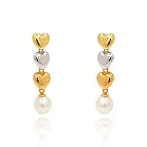 Brincos Ouro 18K Três Cores E Pérolas