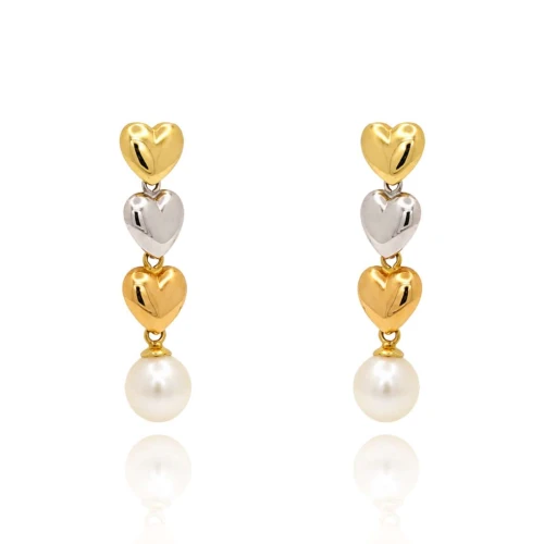 Brincos Ouro 18K Três Cores E Pérolas