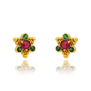 Brincos Ouro 18K, Turmalinas E Rubelitas
