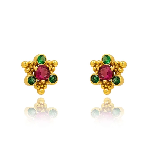 Brincos Ouro 18K, Turmalinas E Rubelitas
