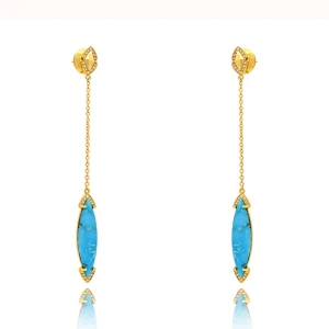 Brincos Ouro 18K, Turquesas E Diamantes