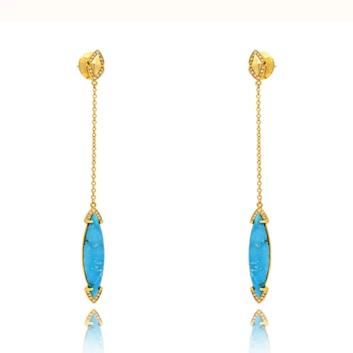 Brincos Ouro 18K, Turquesas E Diamantes
