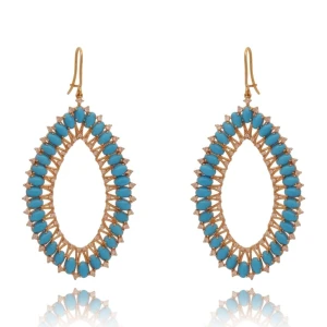 Brincos Ouro 18K, Turquesas E Diamantes