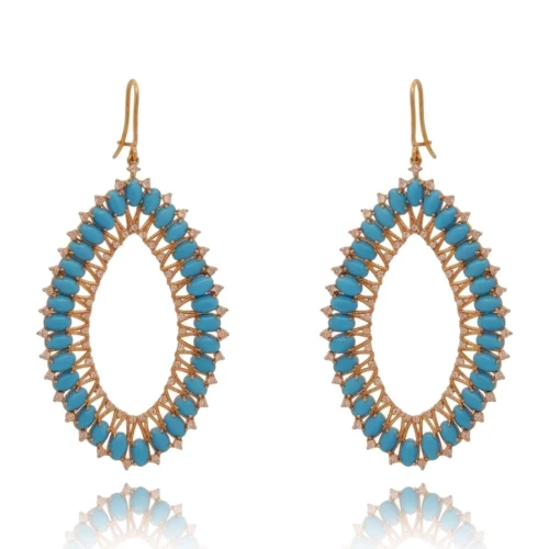 Brincos Ouro 18K, Turquesas E Diamantes
