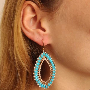 Brincos Ouro 18K, Turquesas E Diamantes