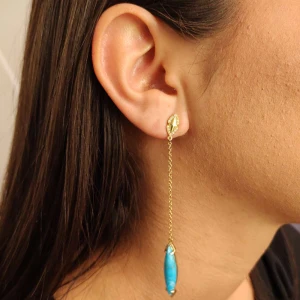 Brincos Ouro 18K, Turquesas E Diamantes