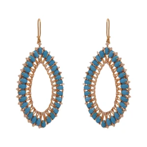 Brincos Ouro 18K, Turquesas E Diamantes