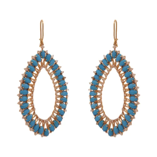 Brincos Ouro 18K, Turquesas E Diamantes