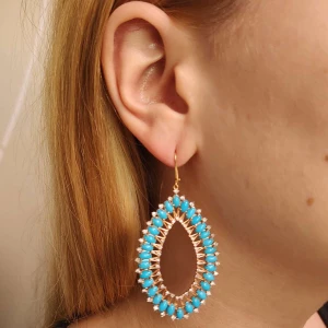 Brincos Ouro 18K, Turquesas E Diamantes