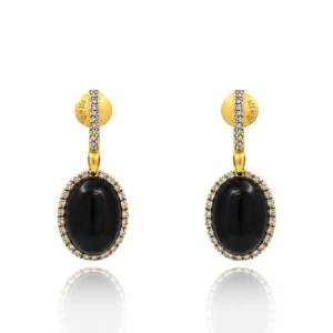 Brincos Ouro 18k, Onix E Diamantes