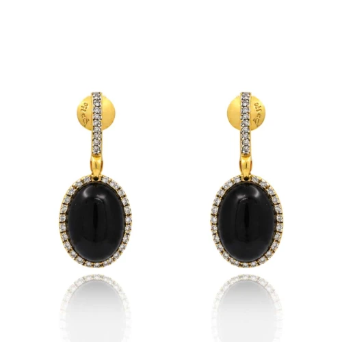 Brincos Ouro 18k, Onix E Diamantes